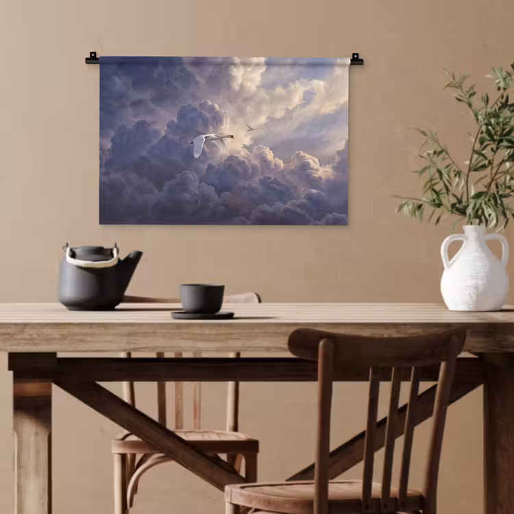 Vogel - Vliegend - Natuur - Wit - Wolken Wandkleed katoen klein -sfeer6