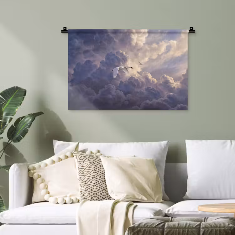 Vogel - Vliegend - Natuur - Wit - Wolken Wandkleed katoen klein -sfeer7
