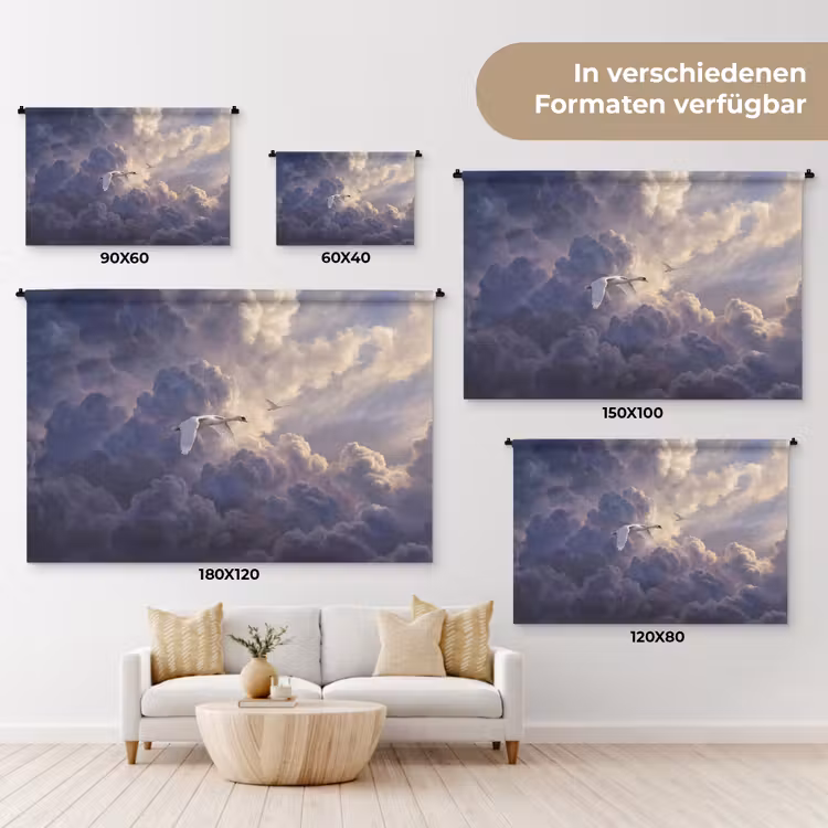 Vogel - Vliegend - Natuur - Wit - Wolken Wandkleed katoen klein -tsfeer8_DE