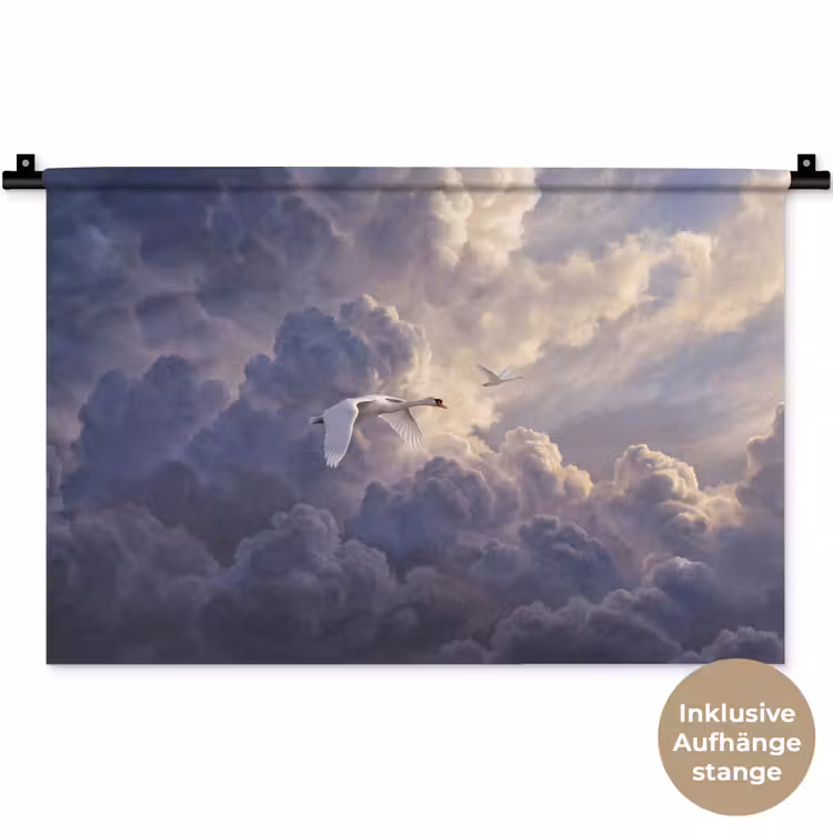 Vogel - Vliegend - Natuur - Wit - Wolken Wandkleed katoen klein -t3d_DE