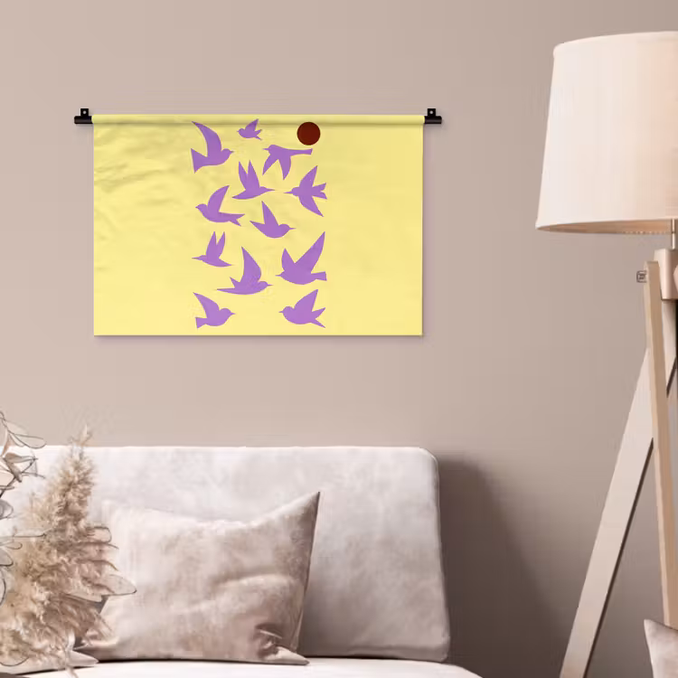 Vogels - Cirkel - Geel - Beweging Wandkleed katoen klein -sfeer4