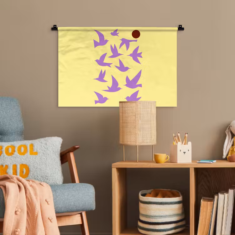 Vogels - Cirkel - Geel - Beweging Wandkleed katoen klein -wsfeer4_kind