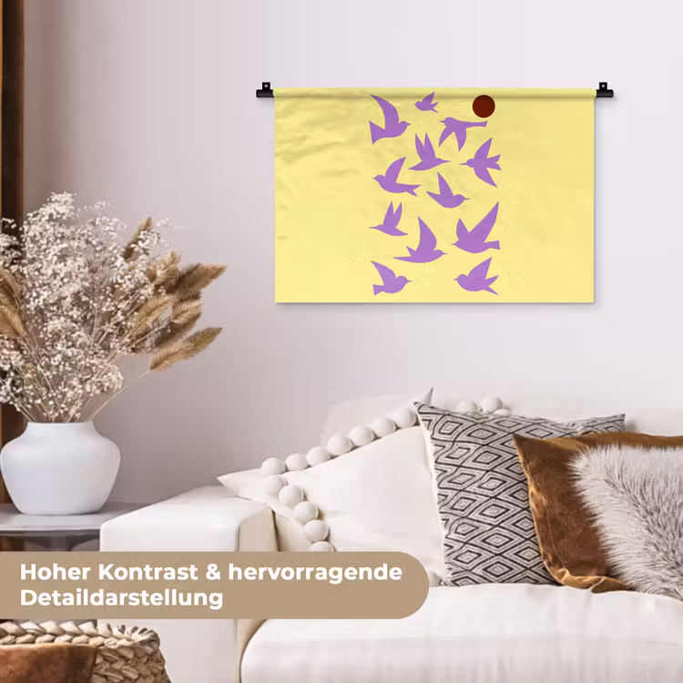 Vogels - Cirkel - Geel - Beweging Wandkleed katoen klein -tsfeer1_DE