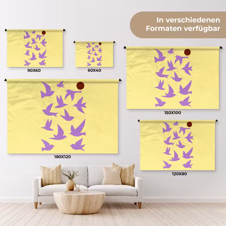 Vogels - Cirkel - Geel - Beweging Wandkleed katoen klein -tsfeer8_DE