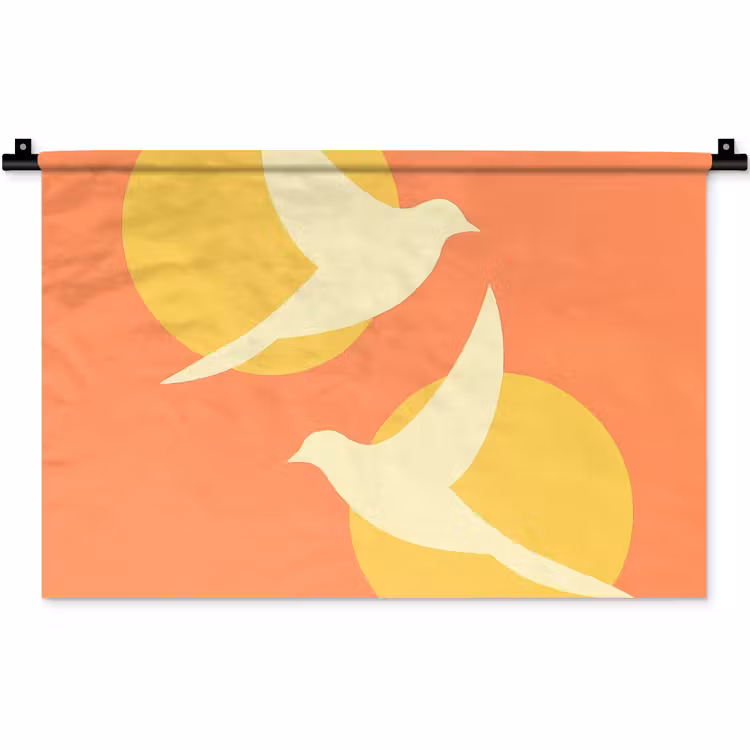 Vogels - Cirkels - Geel Wandkleed katoen klein -zz3d