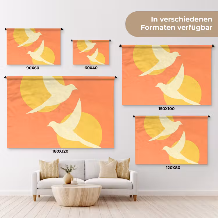 Vogels - Cirkels - Geel Wandkleed katoen klein -tsfeer8_DE