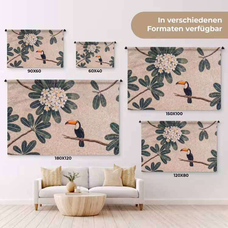 Vogel - Mozaïek - Tropisch - Natuur - Kleurrijk Wandkleed katoen klein -tsfeer8_DE