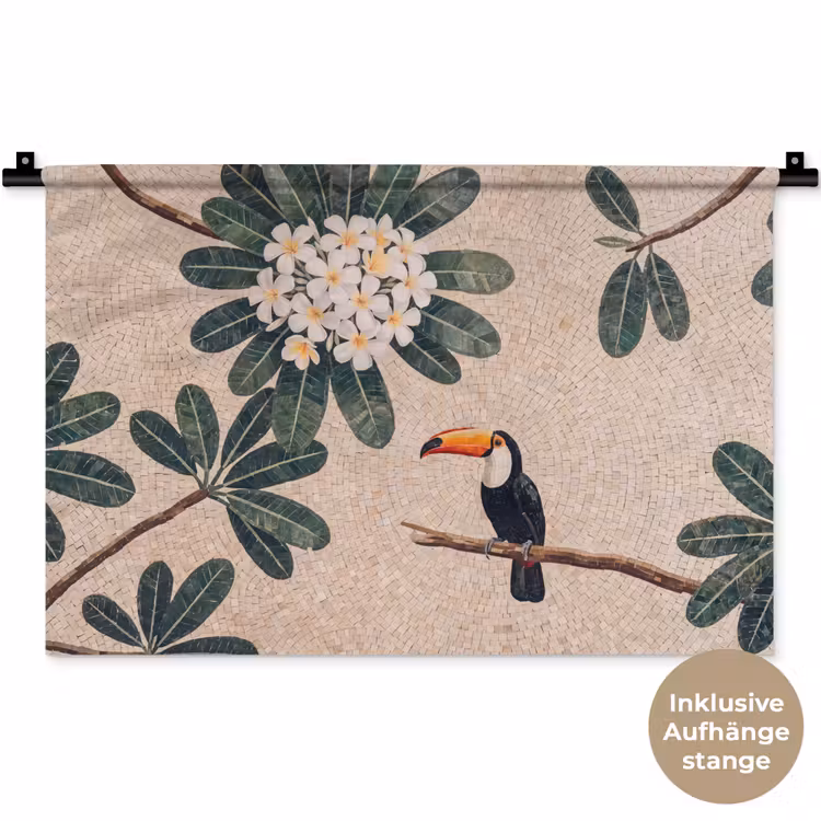 Vogel - Mozaïek - Tropisch - Natuur - Kleurrijk Wandkleed katoen klein -t3d_DE