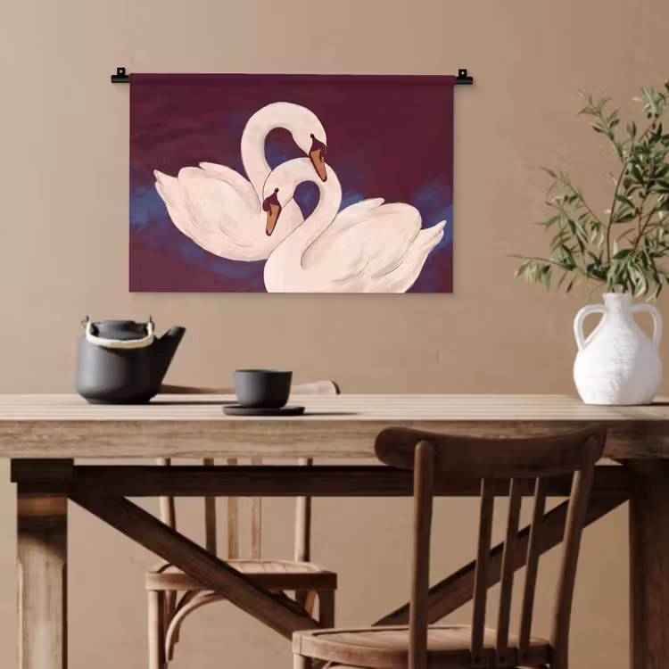 Vogel - Koppel - Liefde - Abstract - Wit Wandkleed katoen klein -sfeer6