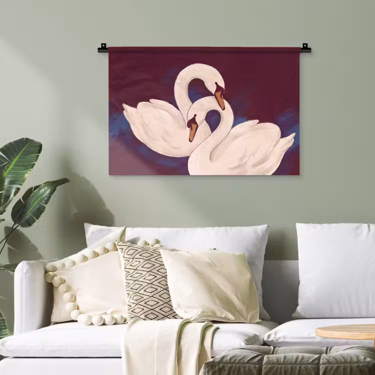 Vogel - Koppel - Liefde - Abstract - Wit Wandkleed katoen klein -sfeer7