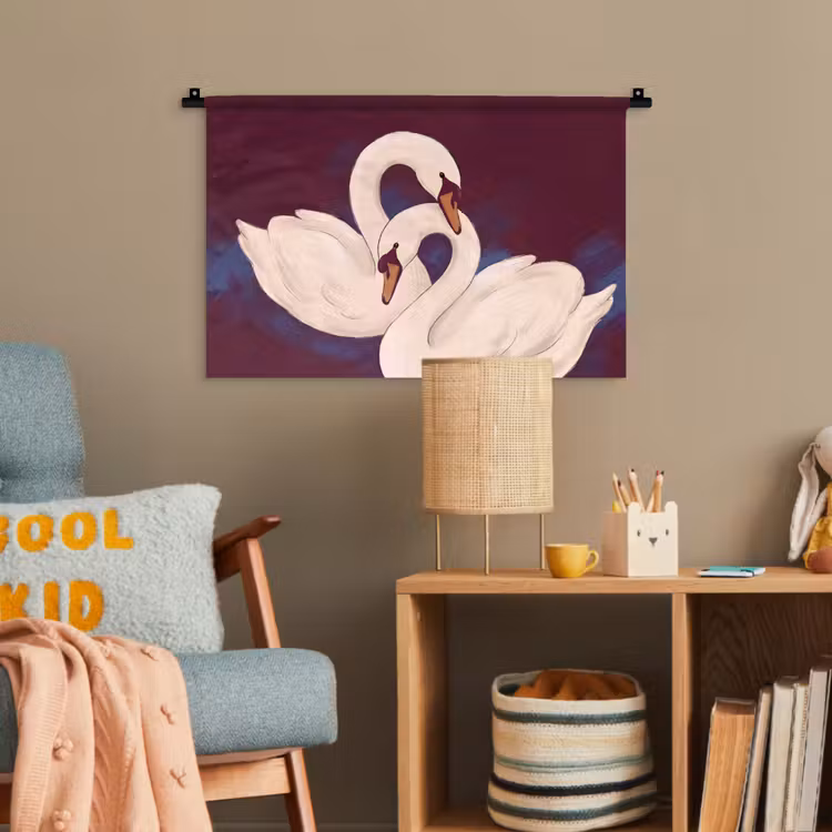Vogel - Koppel - Liefde - Abstract - Wit Wandkleed katoen klein -wsfeer4_kind