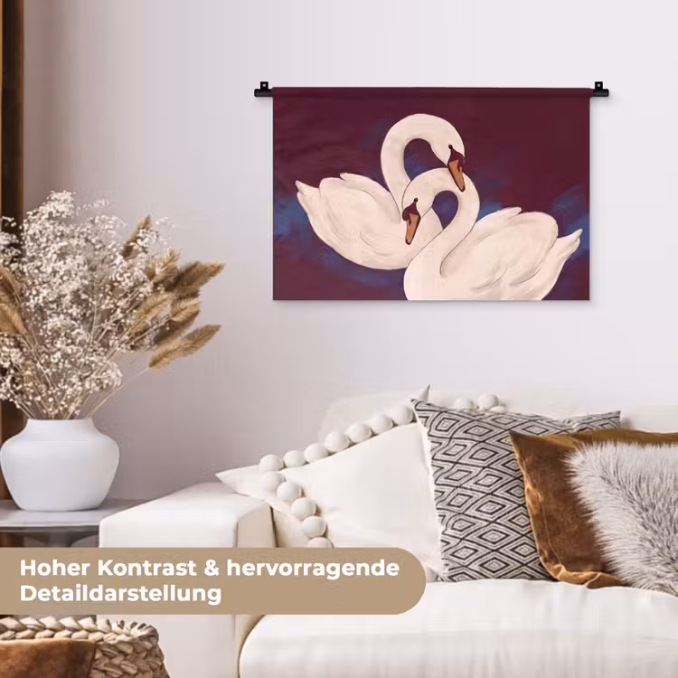 Vogel - Koppel - Liefde - Abstract - Wit Wandkleed katoen klein -tsfeer1_DE