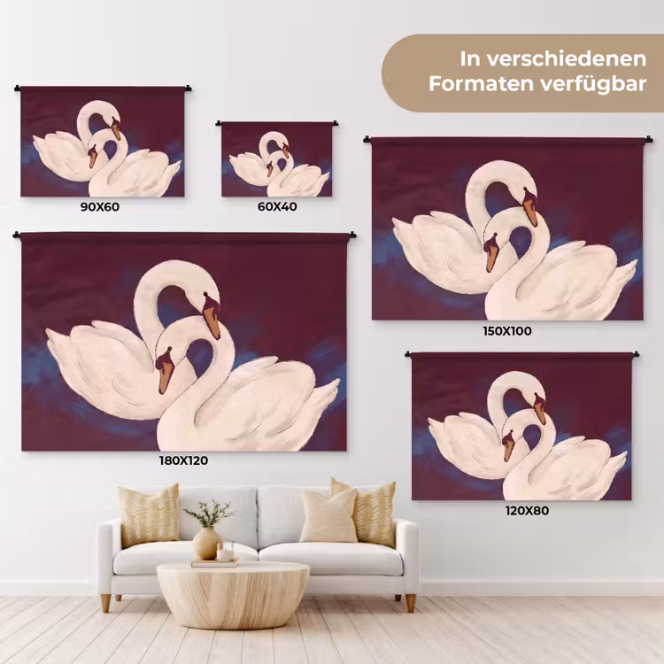 Vogel - Koppel - Liefde - Abstract - Wit Wandkleed katoen klein -tsfeer8_DE