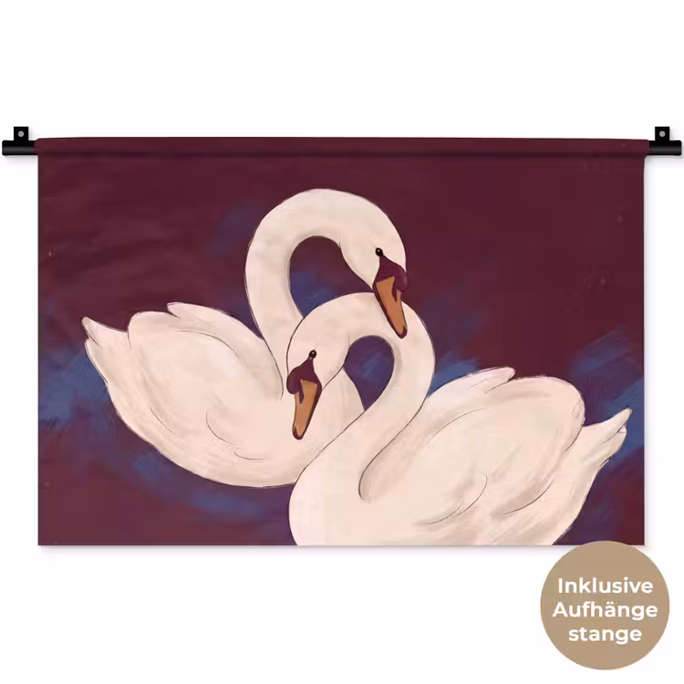 Vogel - Koppel - Liefde - Abstract - Wit Wandkleed katoen klein -t3d_DE