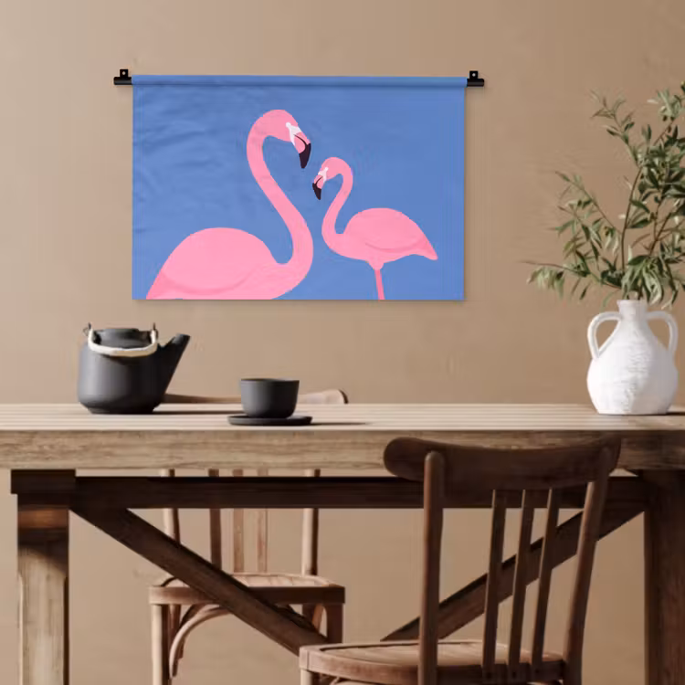 Vogel - Paar - Dieren - Modern - Roze Wandkleed katoen klein -sfeer6