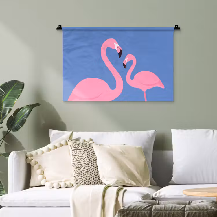 Vogel - Paar - Dieren - Modern - Roze Wandkleed katoen klein -sfeer7