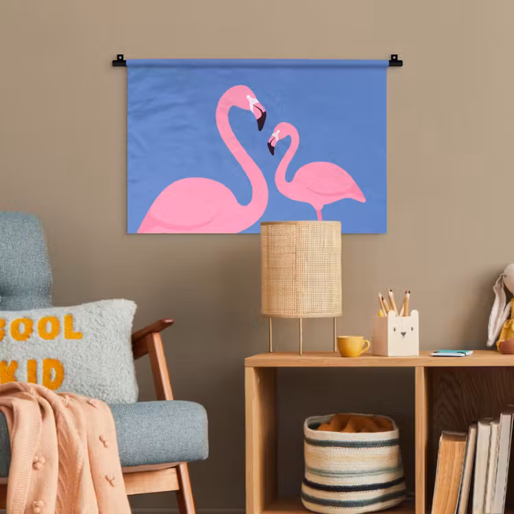 Vogel - Paar - Dieren - Modern - Roze Wandkleed katoen klein -wsfeer4_kind