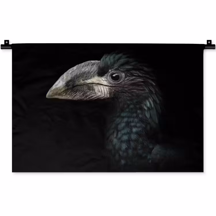 Vogel - Portret - Neushoornvogel - Zwart - Dieren Wandkleed katoen klein -zz3d