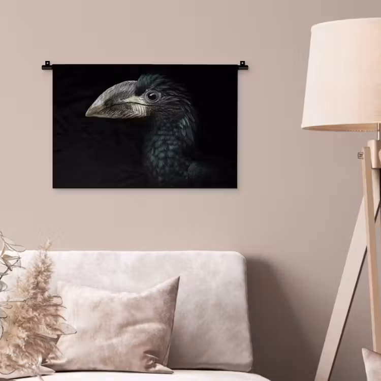 Vogel - Portret - Neushoornvogel - Zwart - Dieren Wandkleed katoen klein -sfeer4