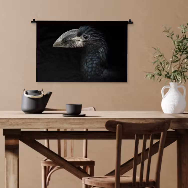 Vogel - Portret - Neushoornvogel - Zwart - Dieren Wandkleed katoen klein -sfeer6