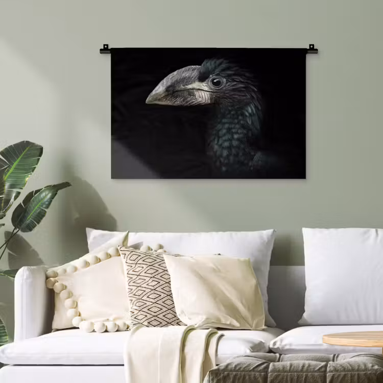 Vogel - Portret - Neushoornvogel - Zwart - Dieren Wandkleed katoen klein -sfeer7