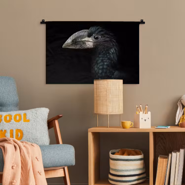Vogel - Portret - Neushoornvogel - Zwart - Dieren Wandkleed katoen klein -wsfeer4_kind