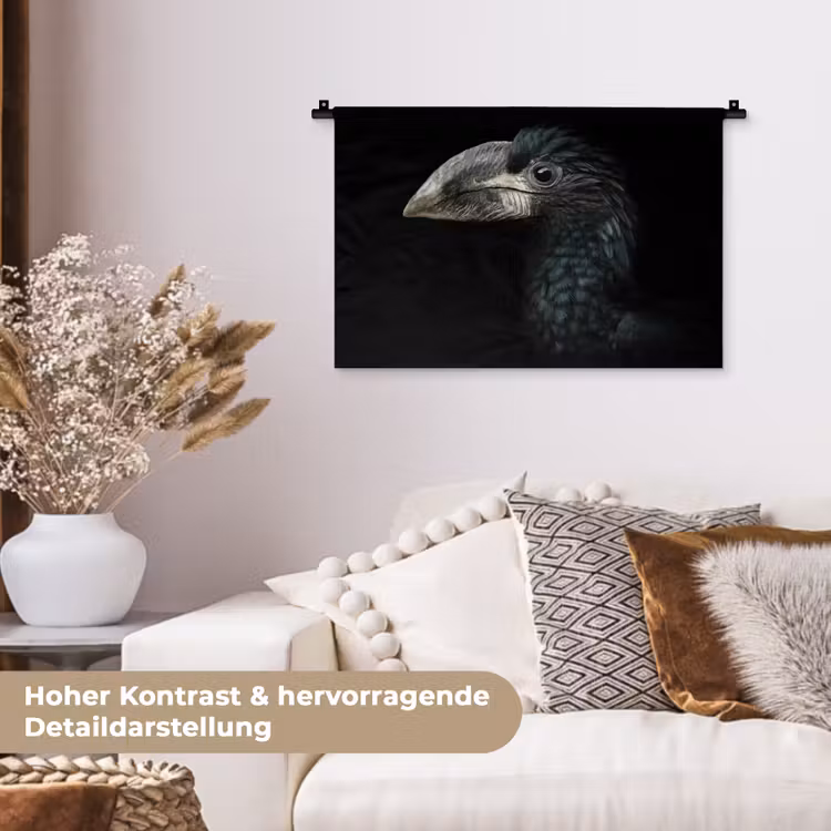 Vogel - Portret - Neushoornvogel - Zwart - Dieren Wandkleed katoen klein -tsfeer1_DE