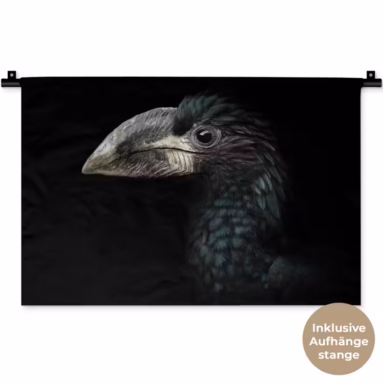 Vogel - Portret - Neushoornvogel - Zwart - Dieren Wandkleed katoen klein -t3d_DE