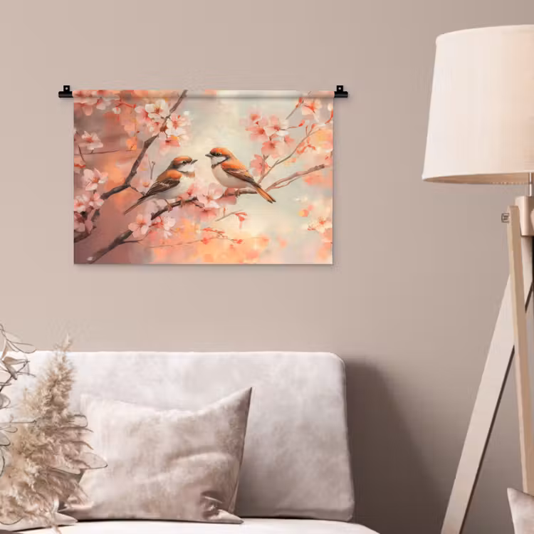 Vogels - Romantic - Bloesemtak Wandkleed katoen klein -sfeer4