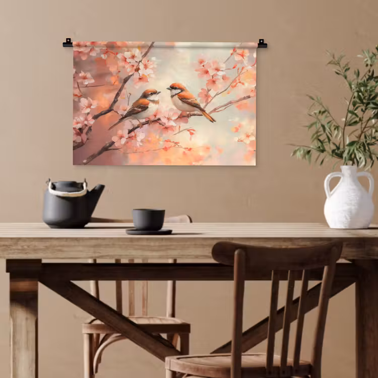 Vogels - Romantic - Bloesemtak Wandkleed katoen klein -sfeer6