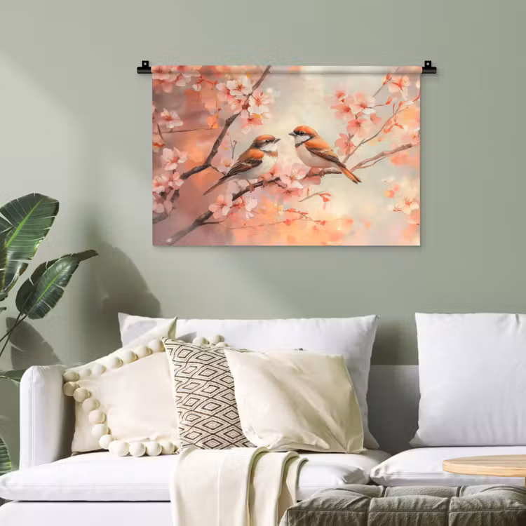Vogels - Romantic - Bloesemtak Wandkleed katoen klein -sfeer7