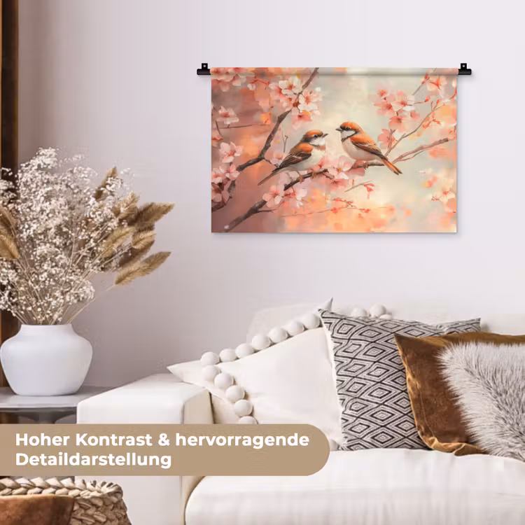 Vogels - Romantic - Bloesemtak Wandkleed katoen klein -tsfeer1_DE