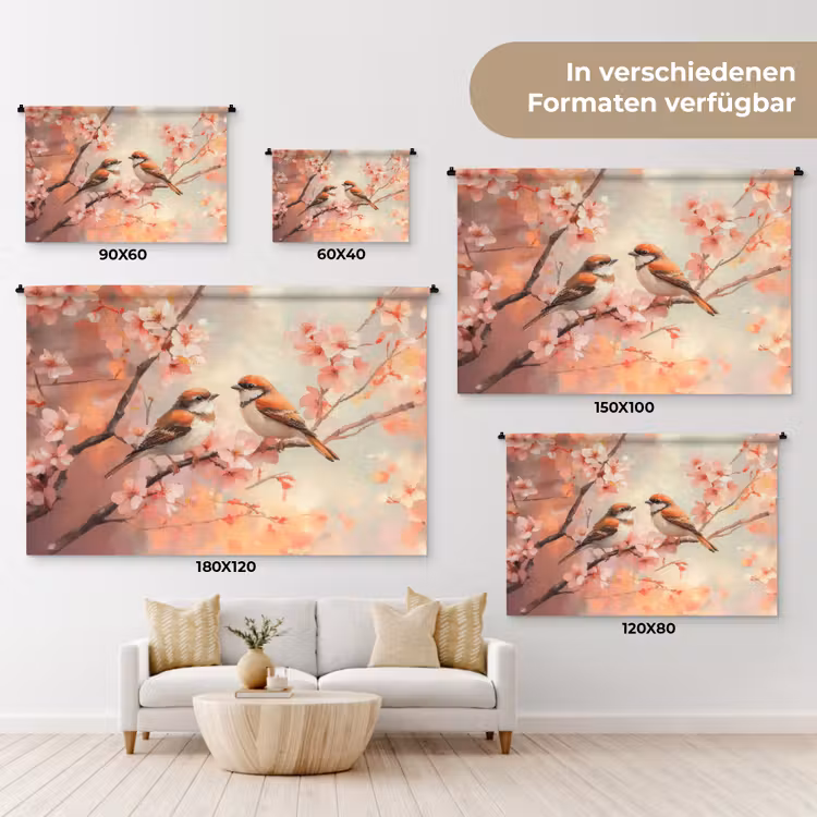 Vogels - Romantic - Bloesemtak Wandkleed katoen klein -tsfeer8_DE