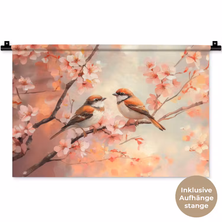 Vogels - Romantic - Bloesemtak Wandkleed katoen klein -t3d_DE