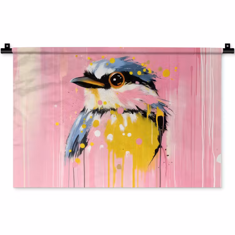 Vogel - Roze - Geel - Blauw Wandkleed katoen klein -zz3d