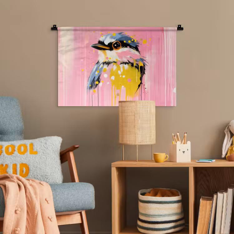 Vogel - Roze - Geel - Blauw Wandkleed katoen klein -wsfeer4_kind