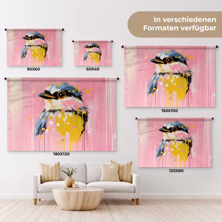Vogel - Roze - Geel - Blauw Wandkleed katoen klein -tsfeer8_DE