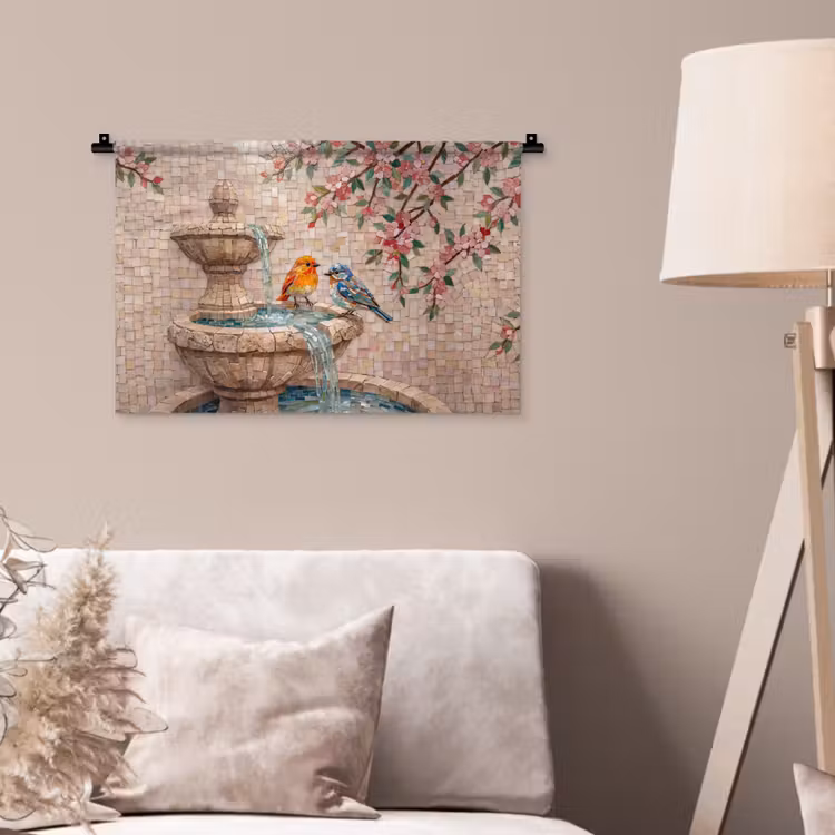 Vogel - fontein - mozaiek - kleurrijk - dieren Wandkleed katoen klein -sfeer4