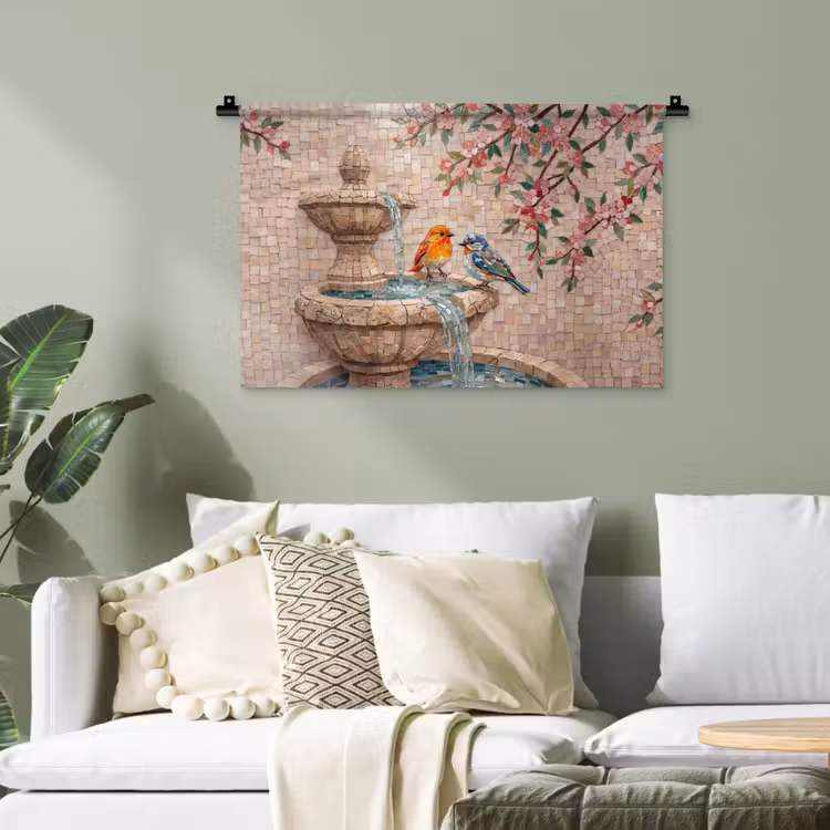 Vogel - fontein - mozaiek - kleurrijk - dieren Wandkleed katoen klein -sfeer7