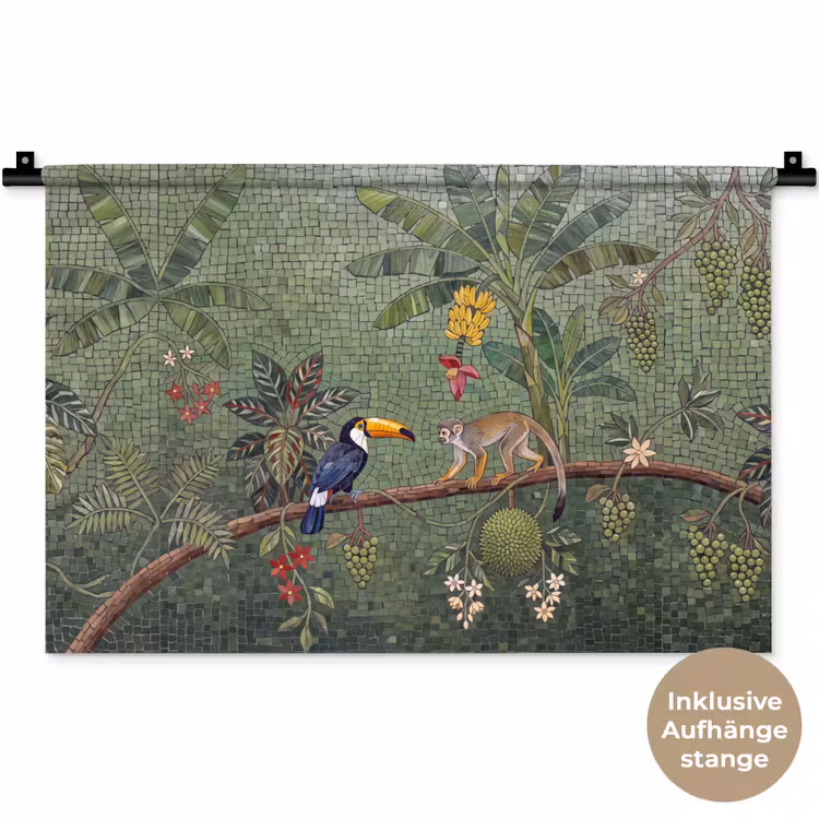 Vogel - Dier - Jungle - Mozaïek - Natuur Wandkleed katoen klein -t3d_DE