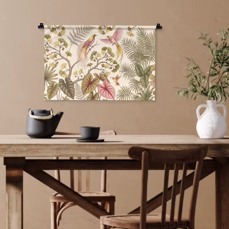 Vogels - Tropisch - Botanisch - Roze Wandkleed katoen klein -sfeer6