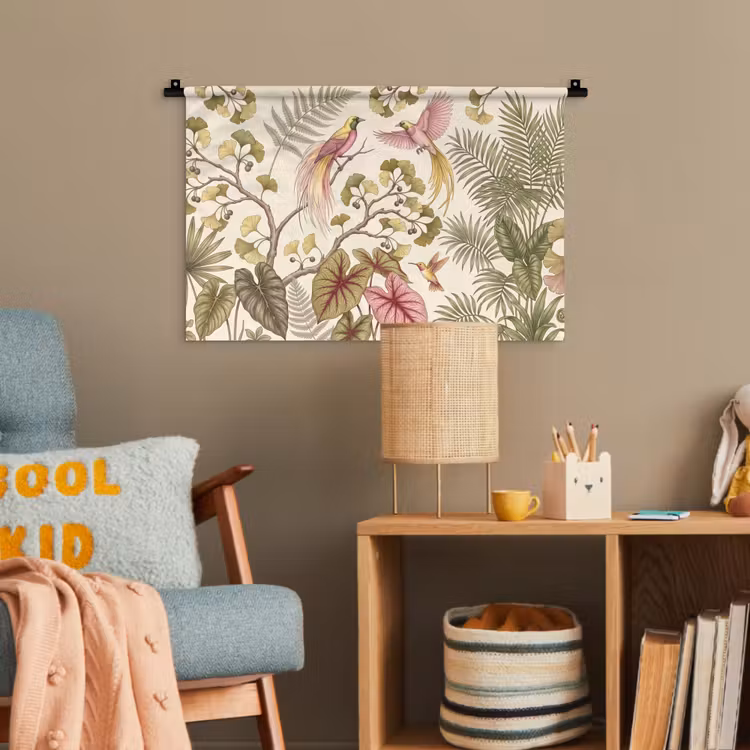 Vogels - Tropisch - Botanisch - Roze Wandkleed katoen klein -wsfeer4_kind
