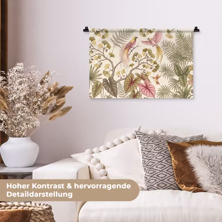 Vogels - Tropisch - Botanisch - Roze Wandkleed katoen klein -tsfeer1_DE