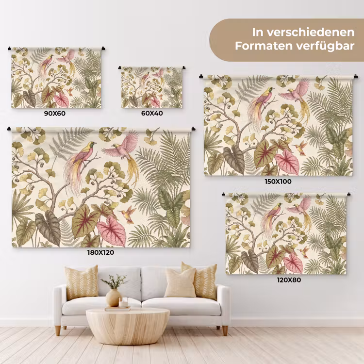 Vogels - Tropisch - Botanisch - Roze Wandkleed katoen klein -tsfeer8_DE