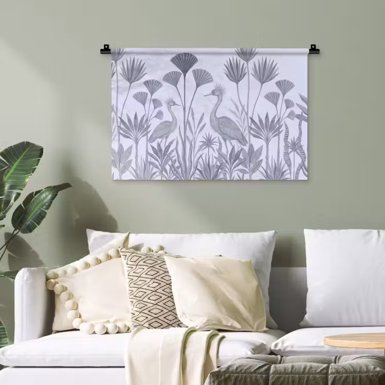 Vogel - Tropisch - Illustratie - Blauwgrijs - Natuur Wandkleed katoen klein -sfeer7