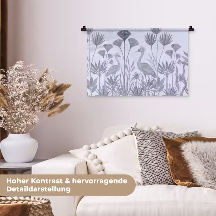 Vogel - Tropisch - Illustratie - Blauwgrijs - Natuur Wandkleed katoen klein -tsfeer1_DE