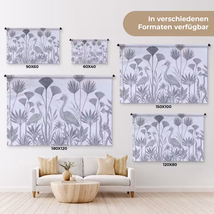 Vogel - Tropisch - Illustratie - Blauwgrijs - Natuur Wandkleed katoen klein -tsfeer8_DE