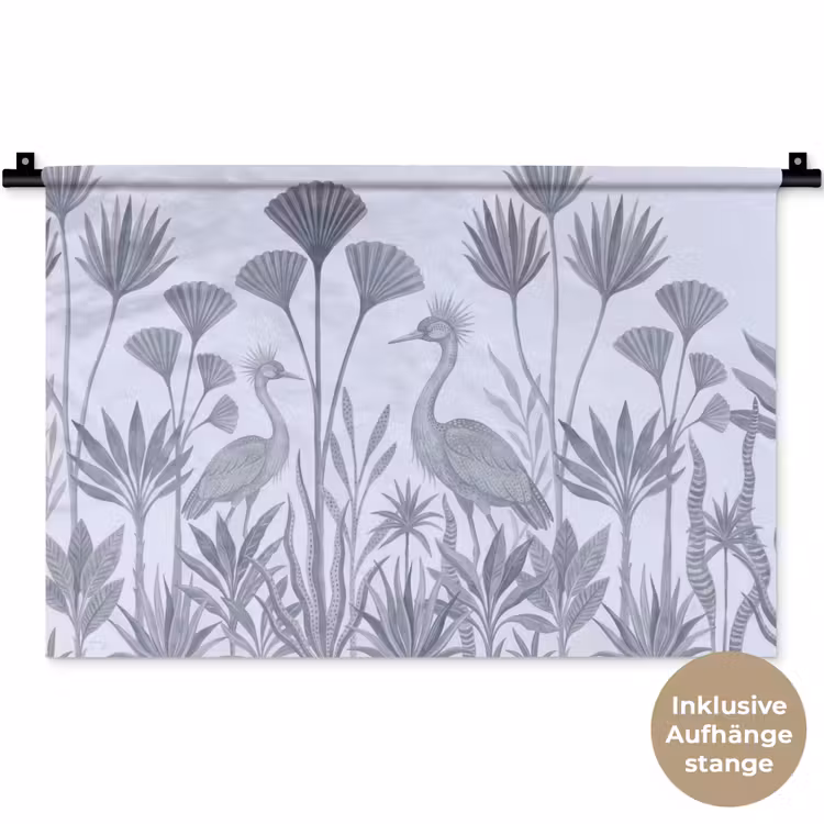 Vogel - Tropisch - Illustratie - Blauwgrijs - Natuur Wandkleed katoen klein -t3d_DE