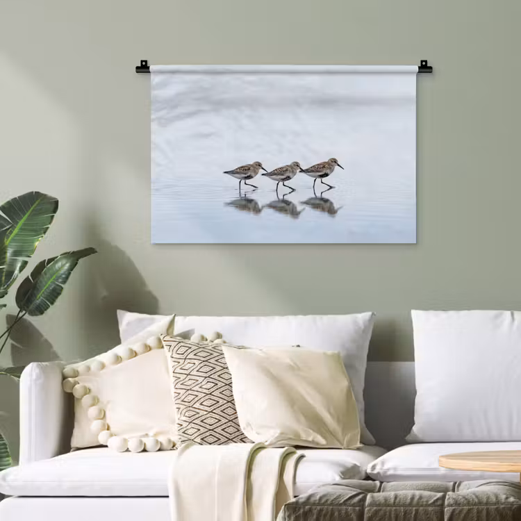 Vogels - Water - Grijs Wandkleed katoen klein -sfeer7