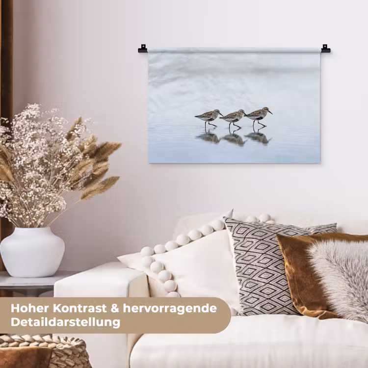 Vogels - Water - Grijs Wandkleed katoen klein -tsfeer1_DE